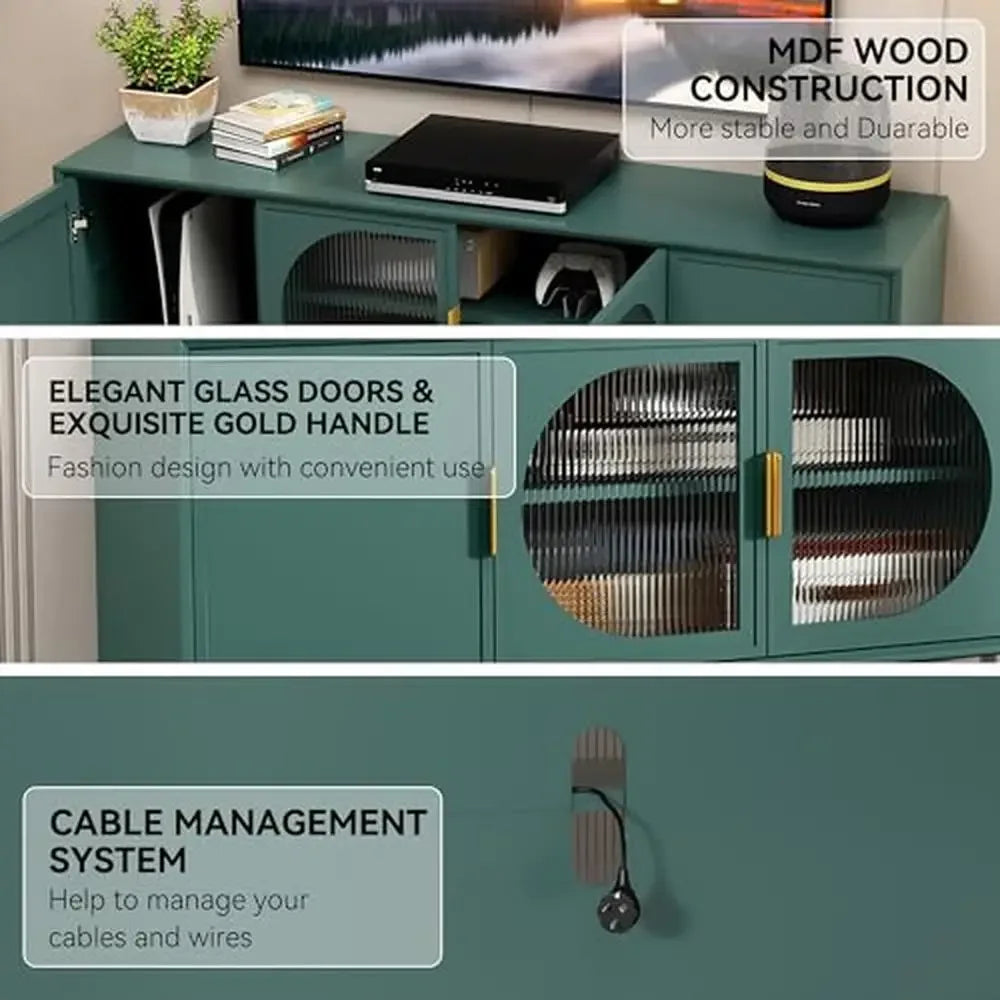 DUTRIEUX Modern Glass Door TV Stand With Storage Center