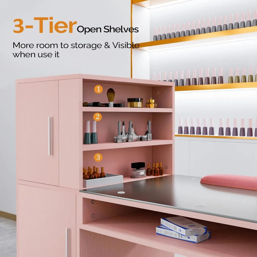 High Concerned Chemical Nail Salon Workstation Glass Top