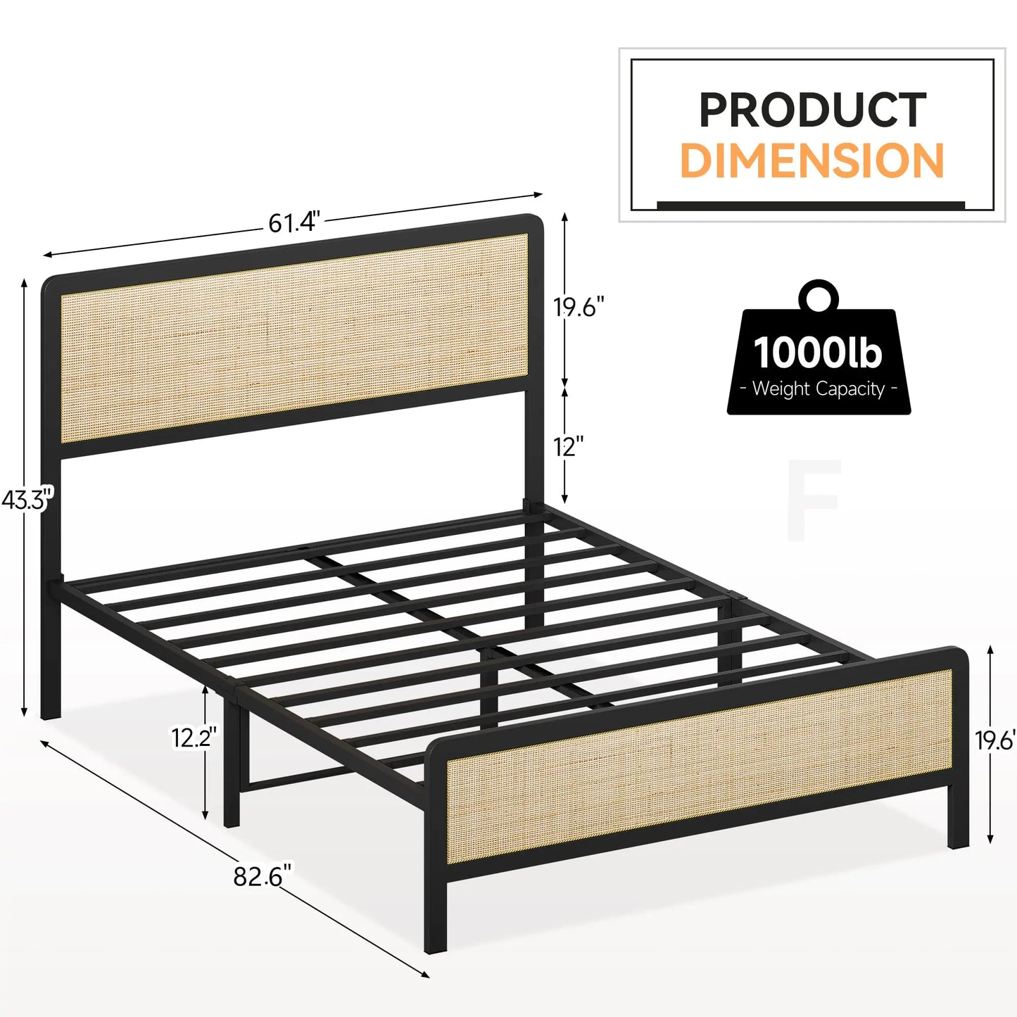 Origin Metal Bed Frame With Rattan Headboard And Footboard Storage