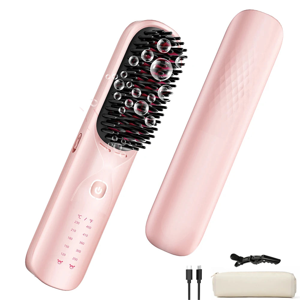 Cordless Hair Straightener Brush 450F Adjustable Temperature Travel Wireless