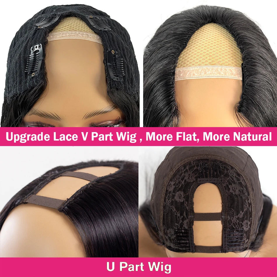 PICKU U Part Wig Human Hair Brazilian Deep Wave Remy Virgin