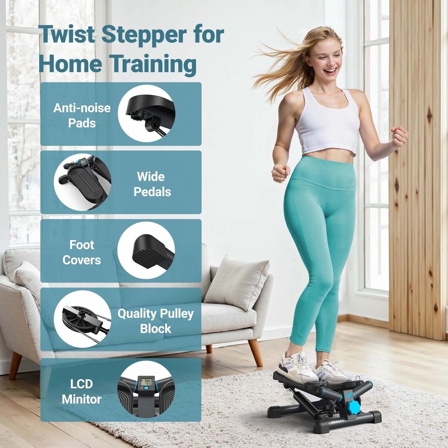 MERACH Mini Stepper With Resistance Band 330LBS Capacity For Fitness