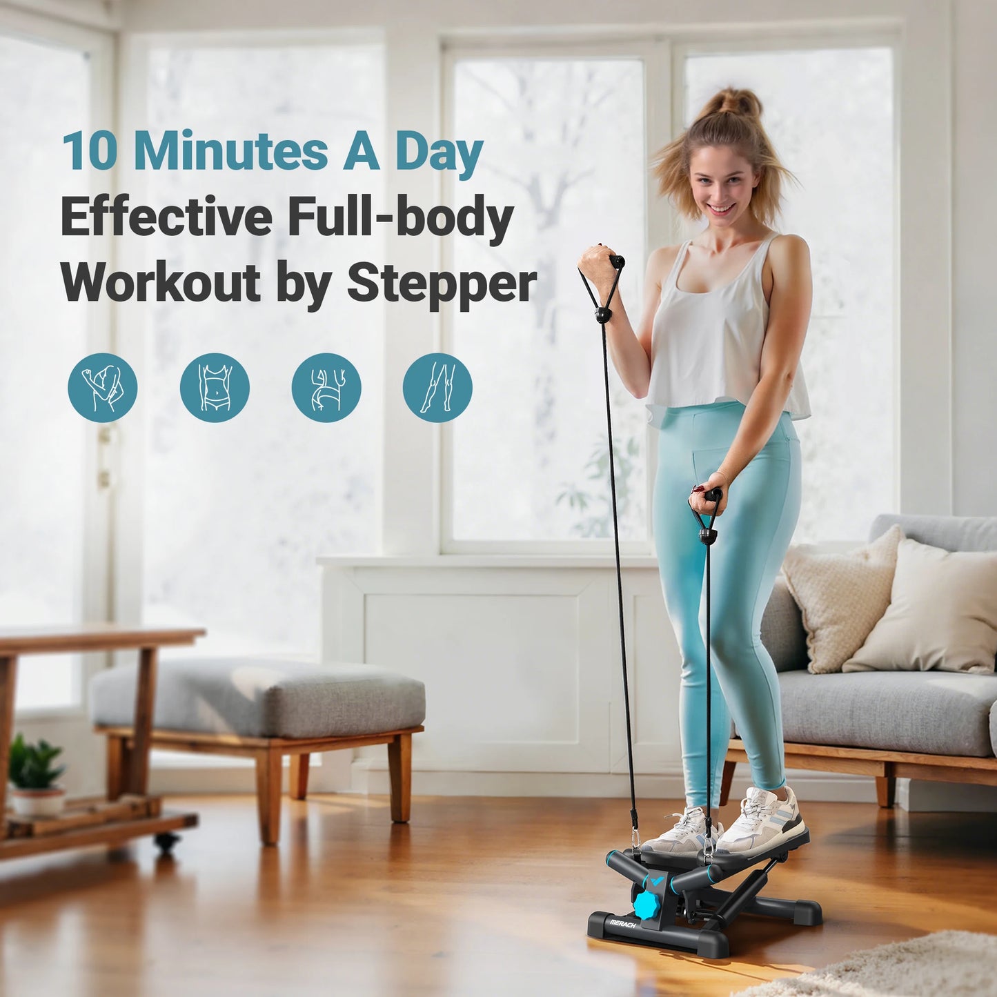 MERACH Mini Stepper With Resistance Band 330LBS Capacity For Fitness