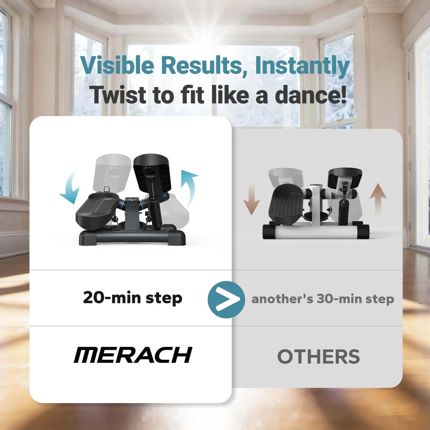 MERACH Mini Stepper With Resistance Band 330LBS Capacity For Fitness