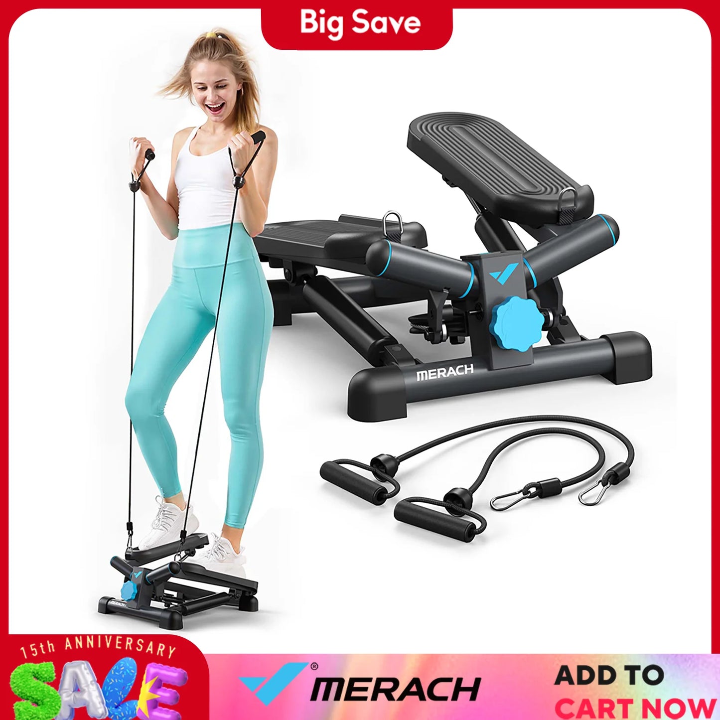 MERACH Mini Stepper With Resistance Band 330LBS Capacity For Fitness