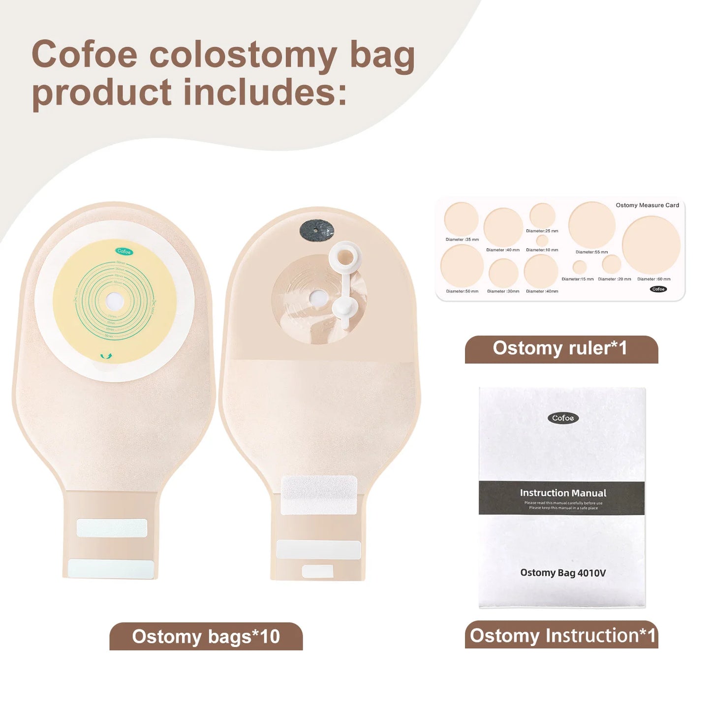 Cofoe 10 Pack Colostomy Bags for Adults Ostomy Pouch