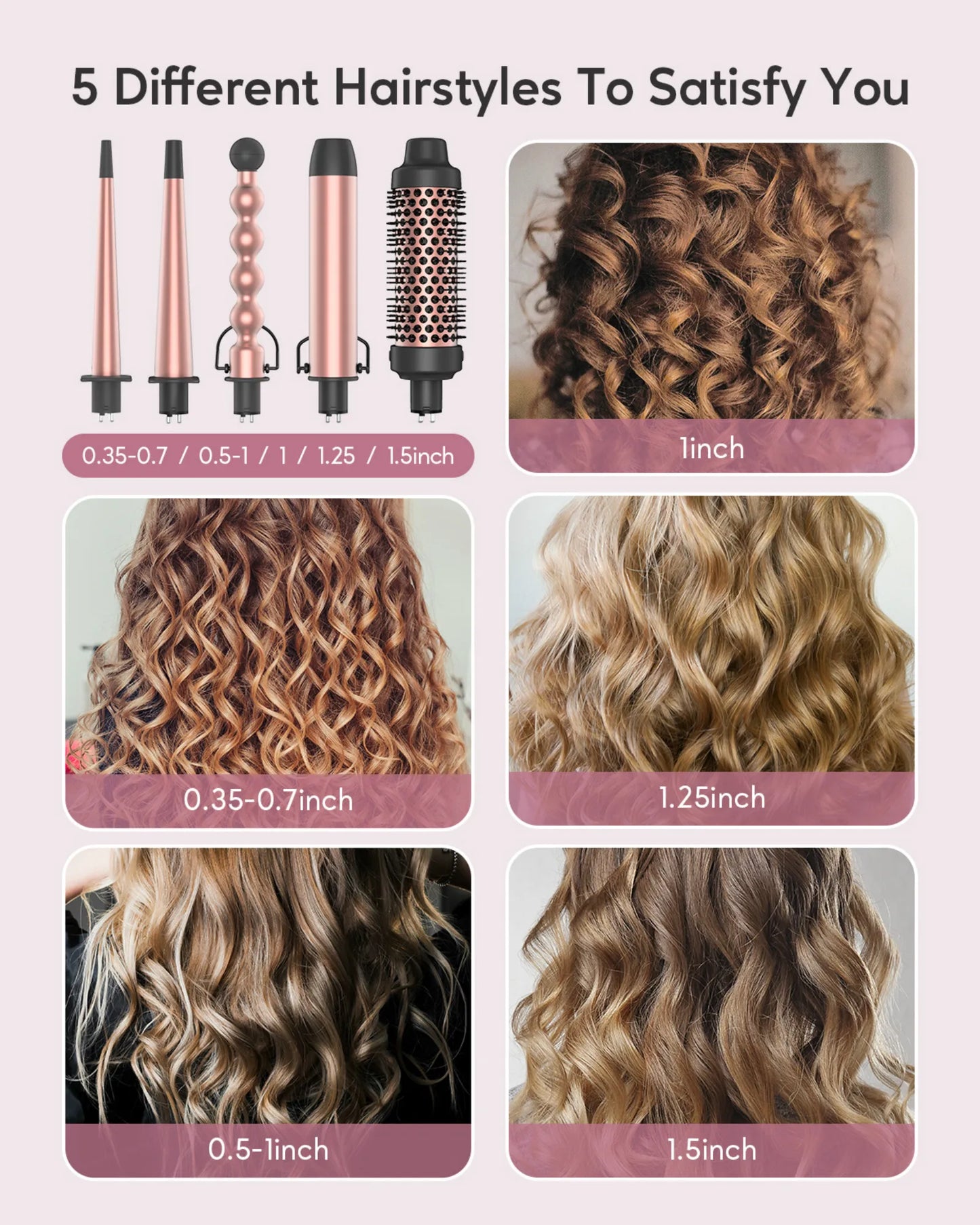 KIPOZI 5 In 1 Curling Iron And Ceramic Barrels Pro