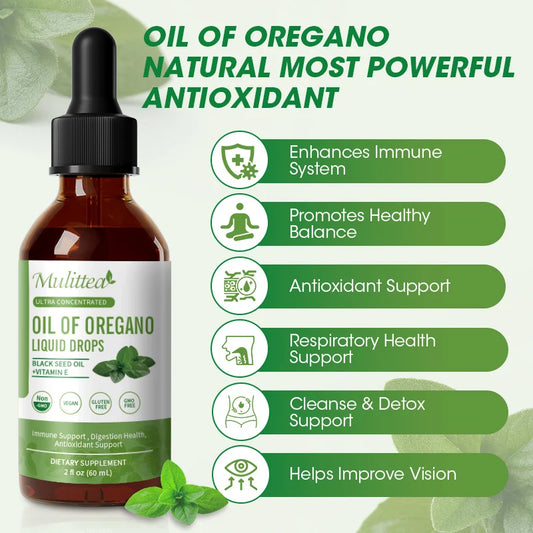 Mulittea Organic Oregano Oil Drops With Black Seed Oil Vitamin E Immune Support