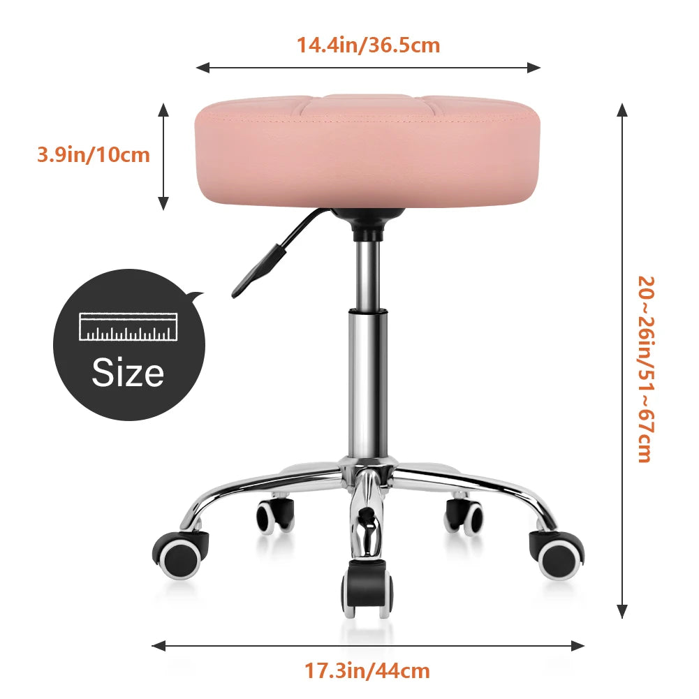KKTONER Round Rolling Stool Chair PU Leather Height Adjustable Swivel