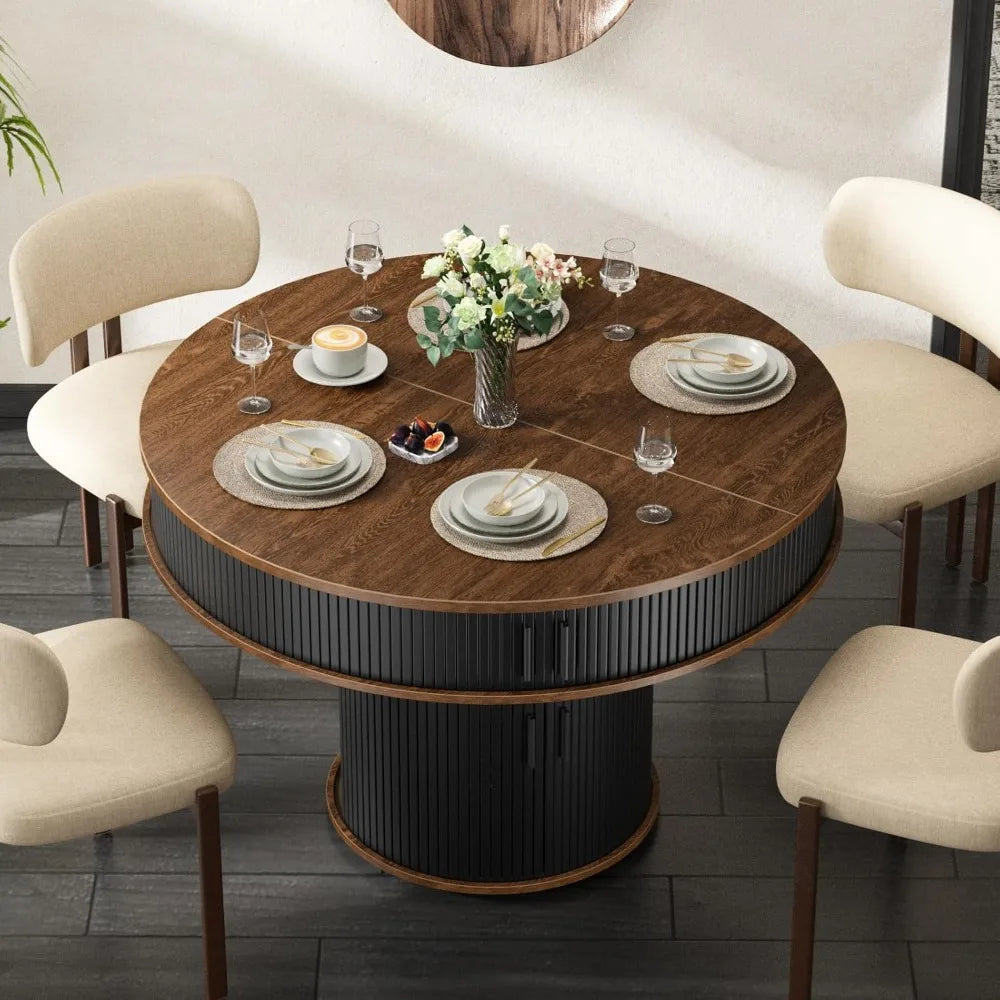 Round Dining Table With Built In Storage And Sliding Doors