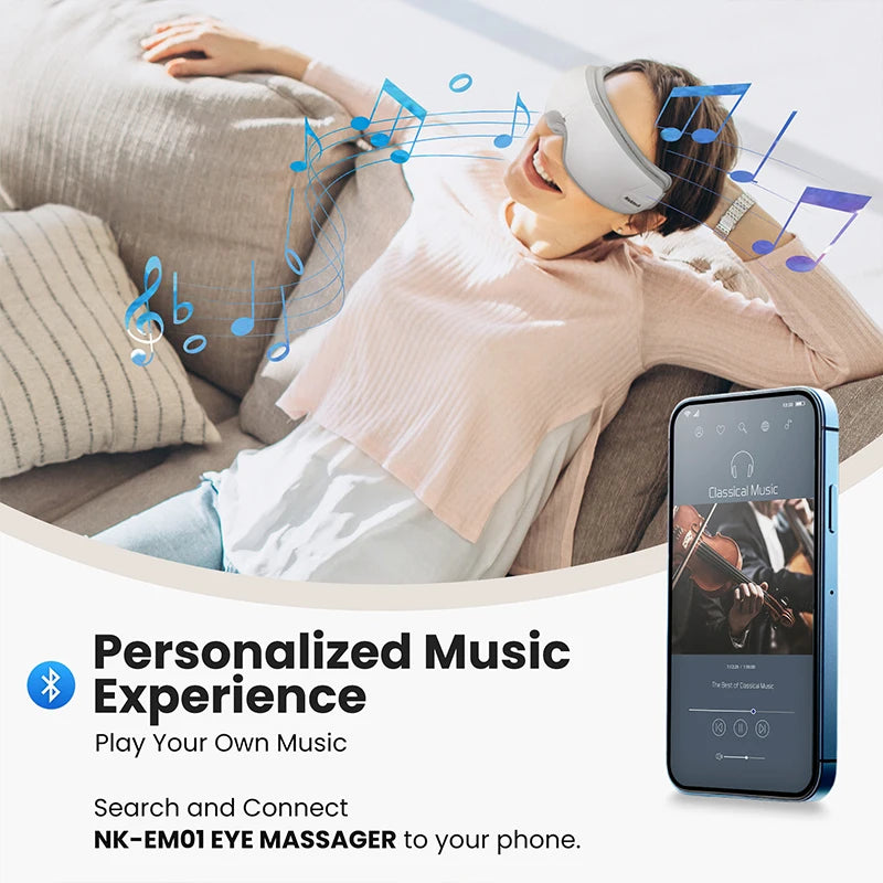 Eye Massager with Heat, Bluetooth Eye Mask for Migraine Relief, Eye Care Gift to Reduce Strain & Dry Eyes, Sleep Aid Relaxation