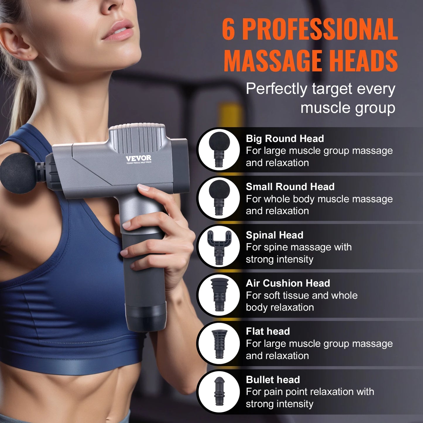SucceBuy Deep Tissue Massage Gun 8 Speed Levels 6 Heads