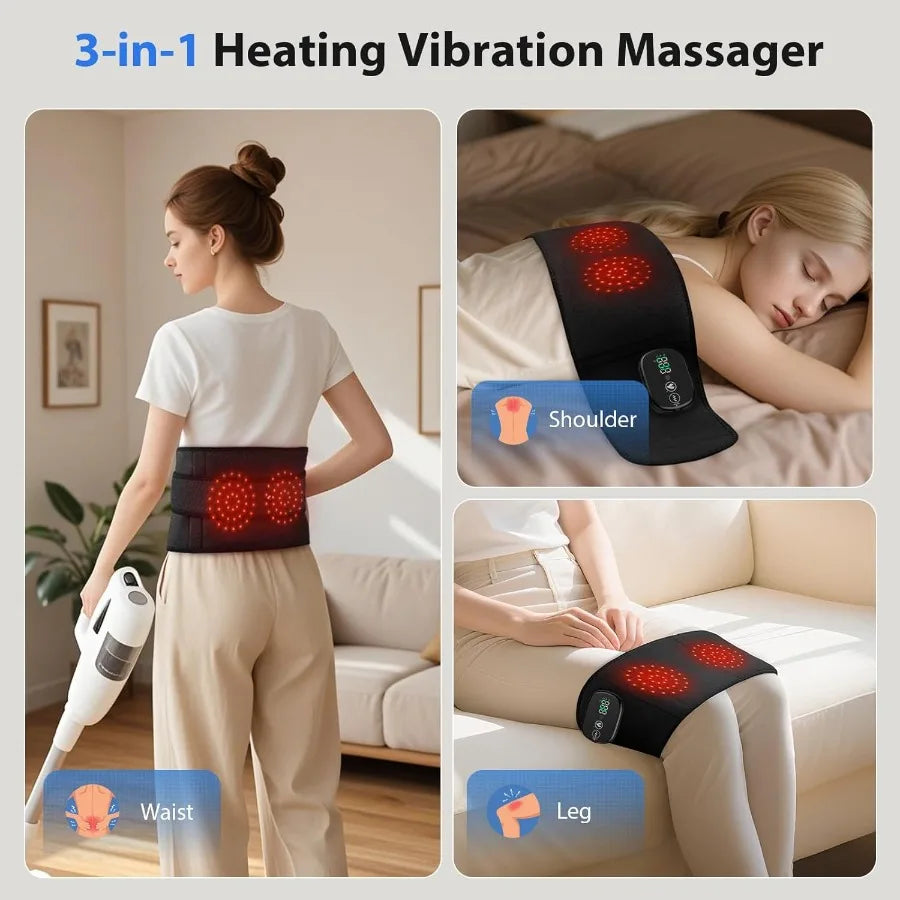 Lower Back Massager With Heat And Adjustable Waist Belt 3 Heat Levels