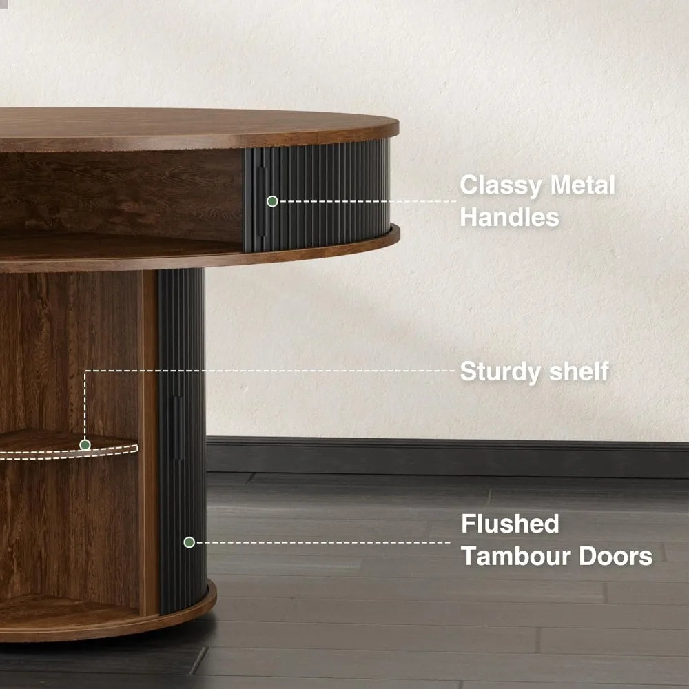 Round Dining Table With Built In Storage And Sliding Doors