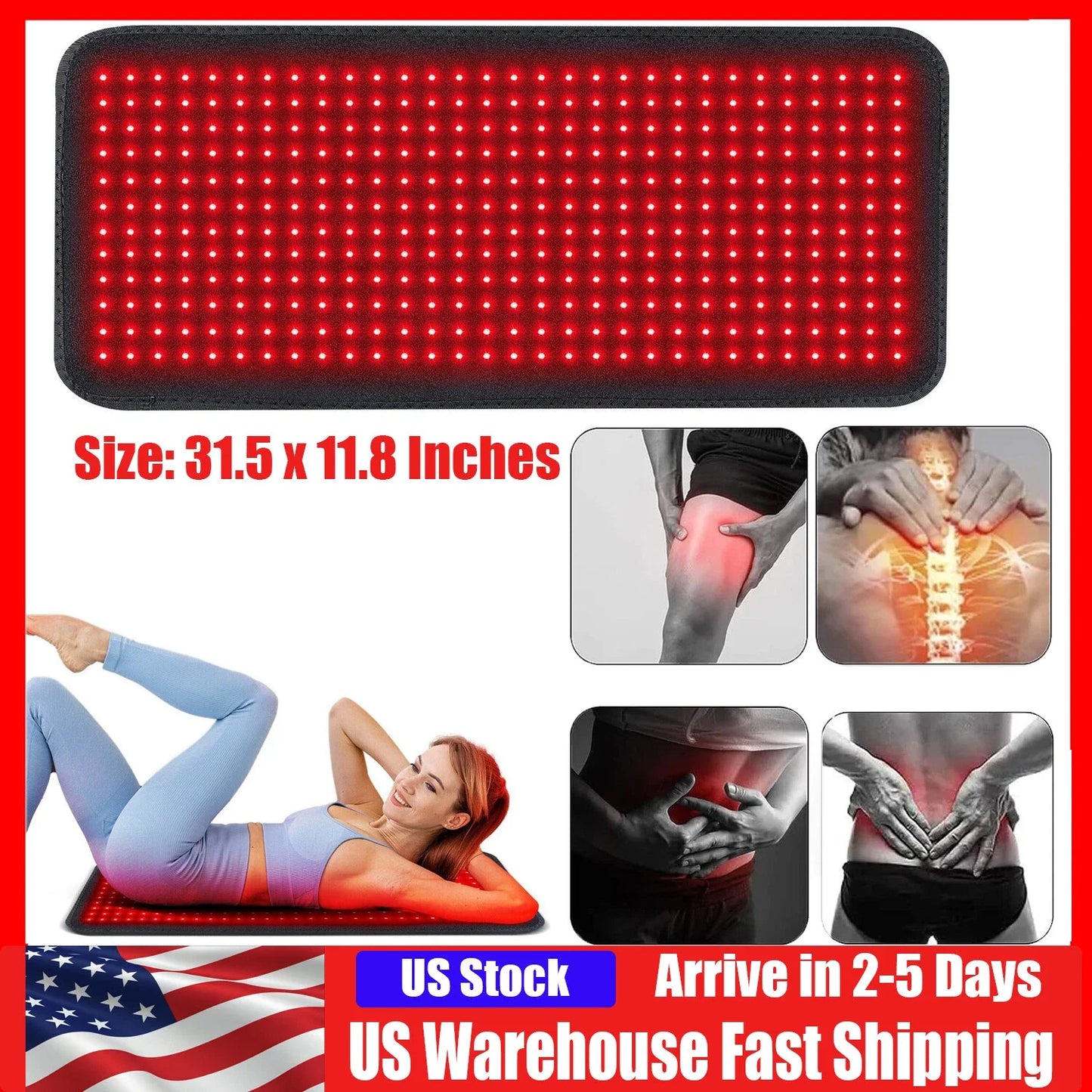 360pcs LED Red Light Therapy Area for Waist, Back, Abdomen, Knees, Wrists Mus for Pain Relief 660nm 850nm Red Infrared Light Pad
