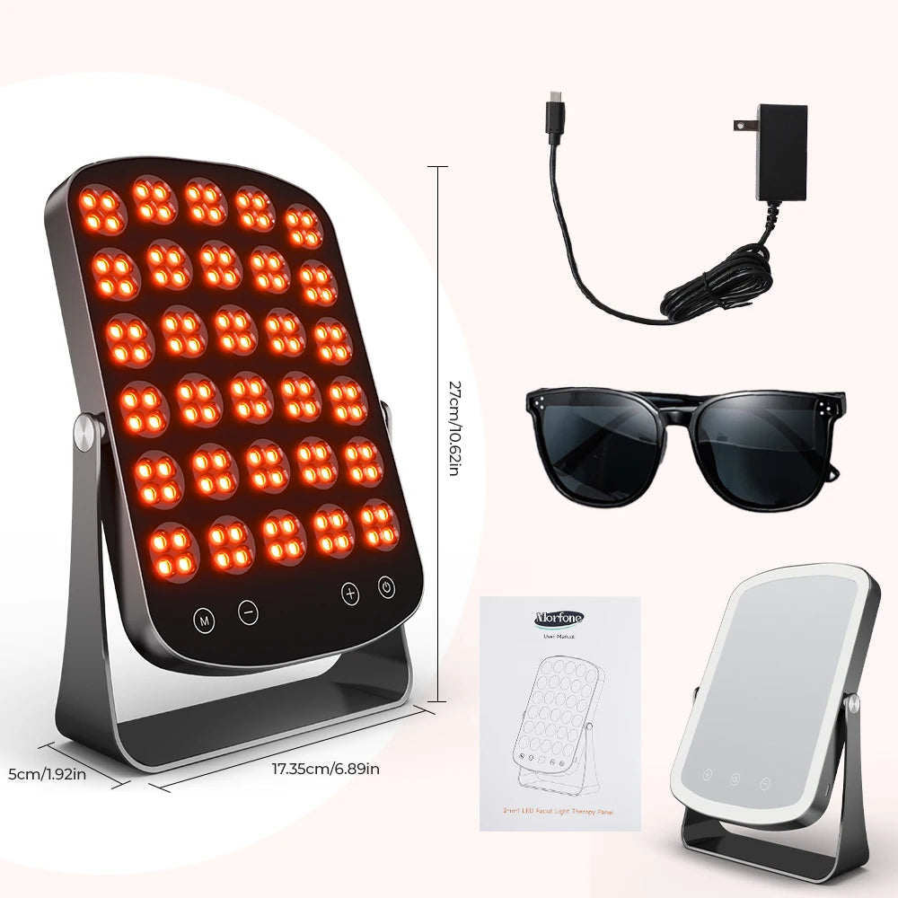 Lighted Makeup Mirror With Red And Near Infrared Therapy LEDs