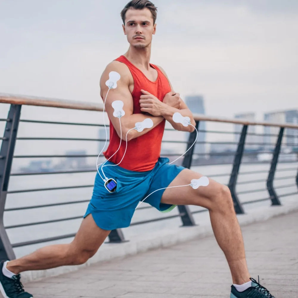 Electric Muscle Stimulator Dual Channel Tens Device With Electrodes