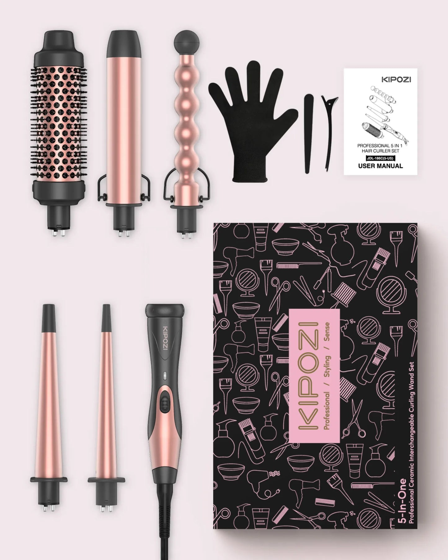 KIPOZI 5 In 1 Curling Iron And Ceramic Barrels Pro
