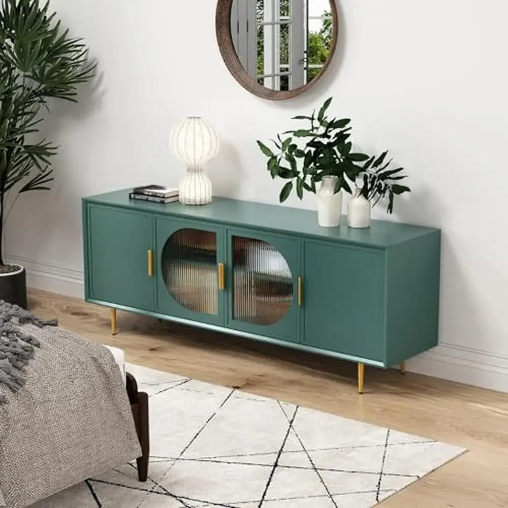 DUTRIEUX Modern Glass Door TV Stand With Storage Center