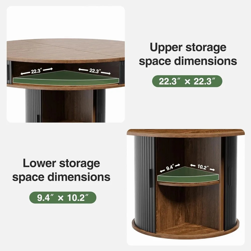Round Dining Table With Built In Storage And Sliding Doors