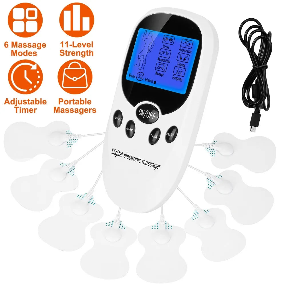 Electric Muscle Stimulator Dual Channel Tens Device With Electrodes