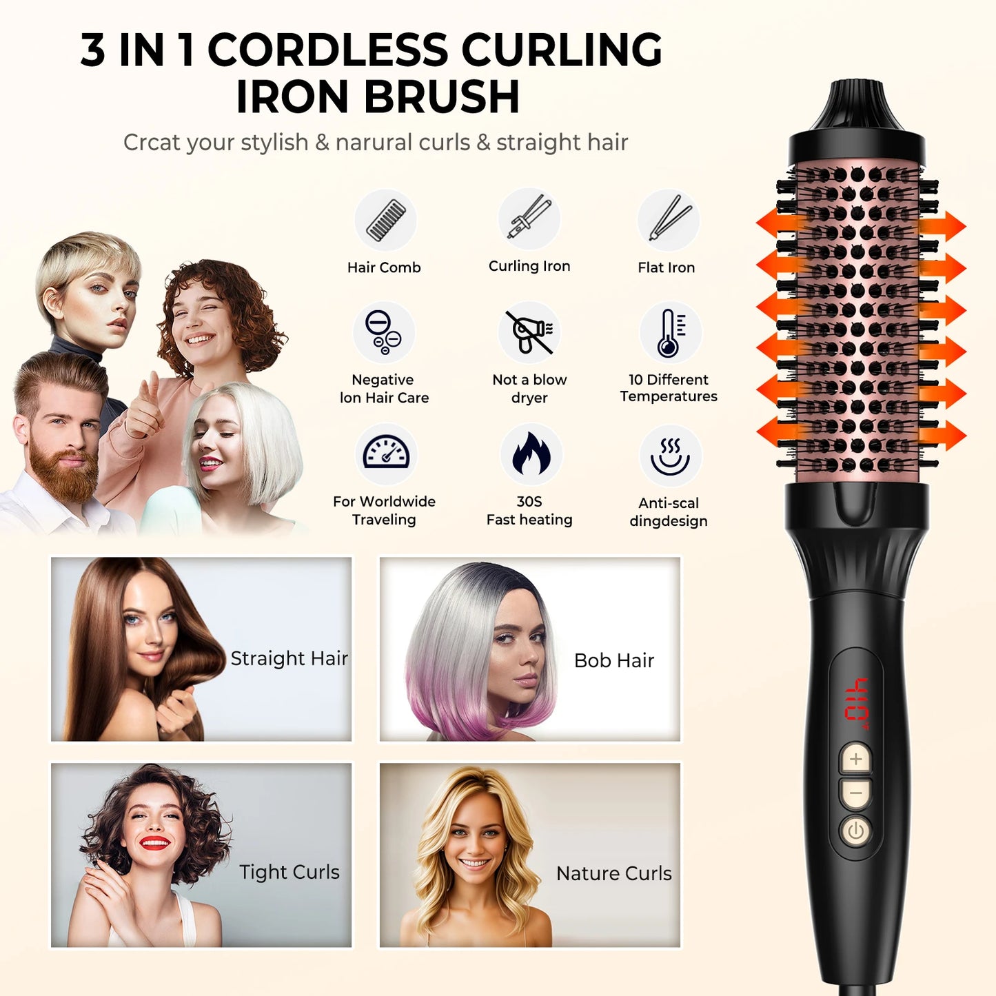 UKLISS Thermal One-Step Hot Air Brush Volumizer Hair Straightener