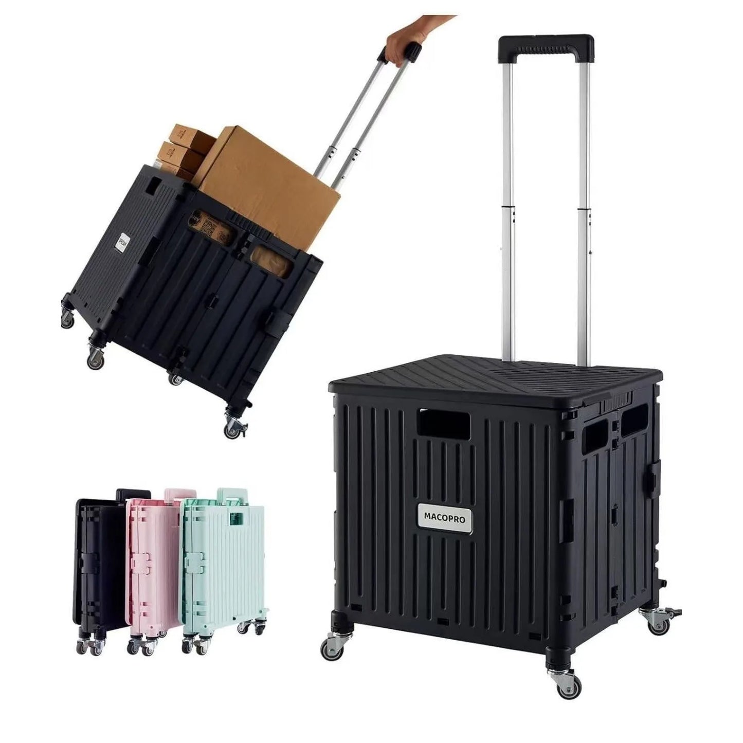 Foldable shopping cart with extendable handle and wheels, foldable multi-function storage cart