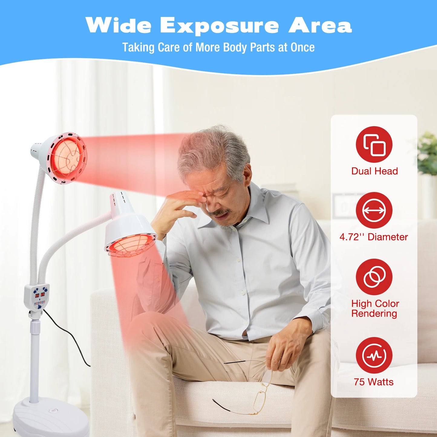 275W Two-headed Infrared Heat Lamp, Adjustable Beauty Timer Light, 360° Rotatable Health Care Heating Lamps