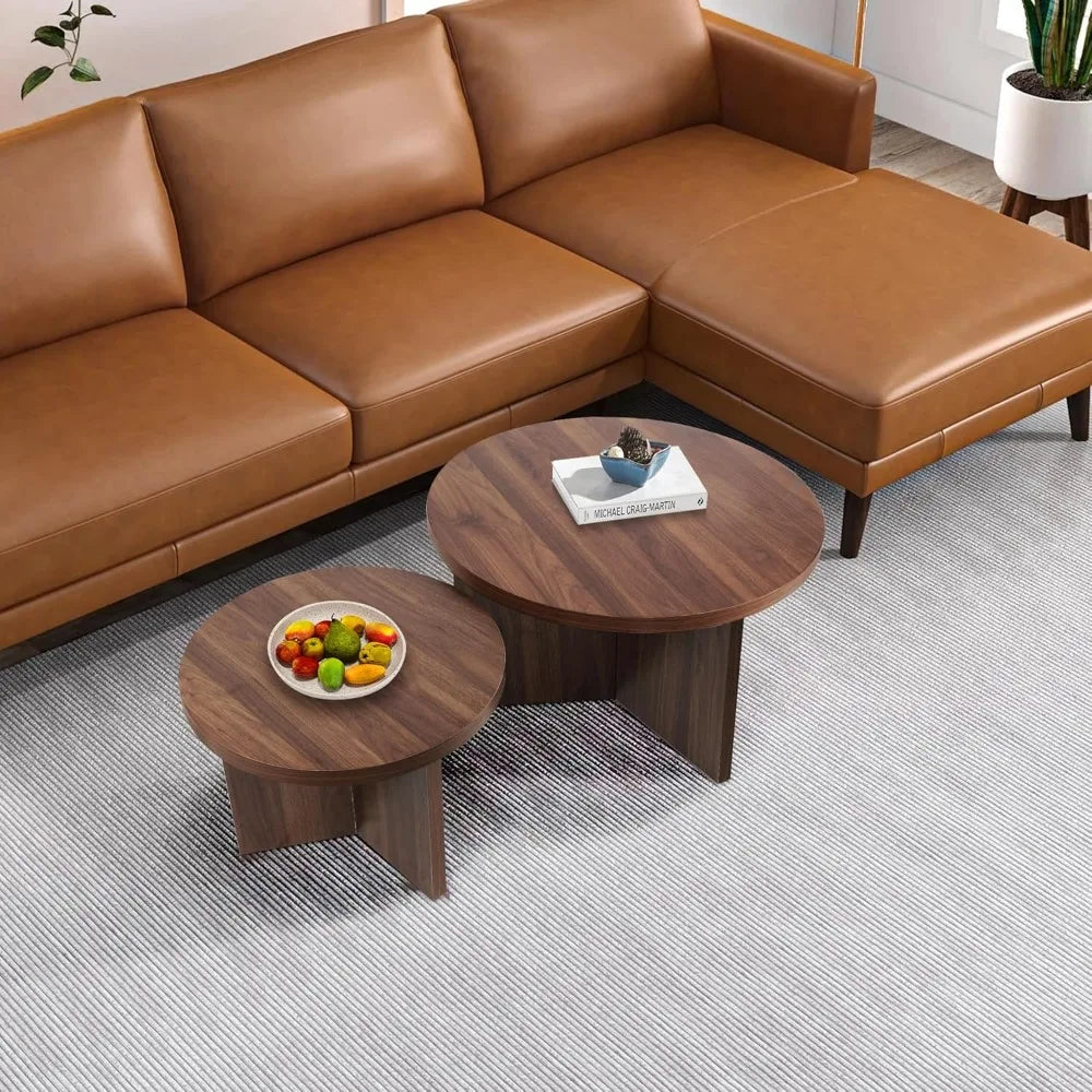 RBXC Round Nesting Coffee Tables Set Of 2 With Wood Grain Finish