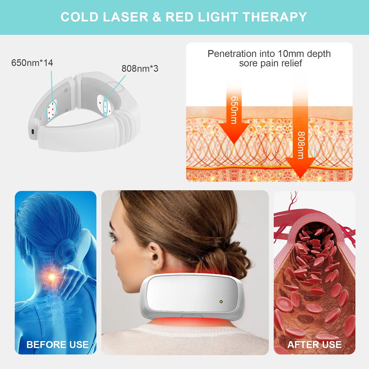 KTS 808nm LLLT Neck Pain Therapy Device 1800mAh Battery