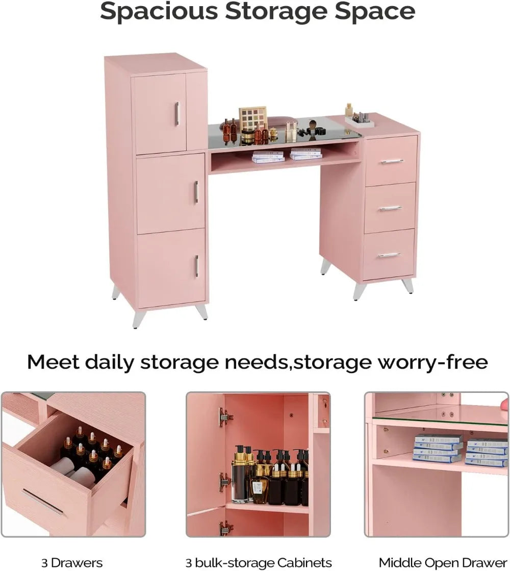 High Concerned Chemical Nail Salon Workstation Glass Top