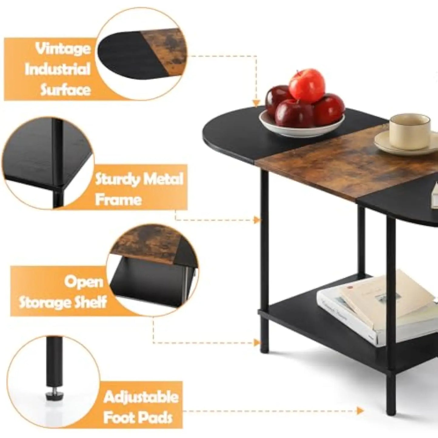 Folded 2 Tier Oval Wood Coffee Table With Storage Shelf