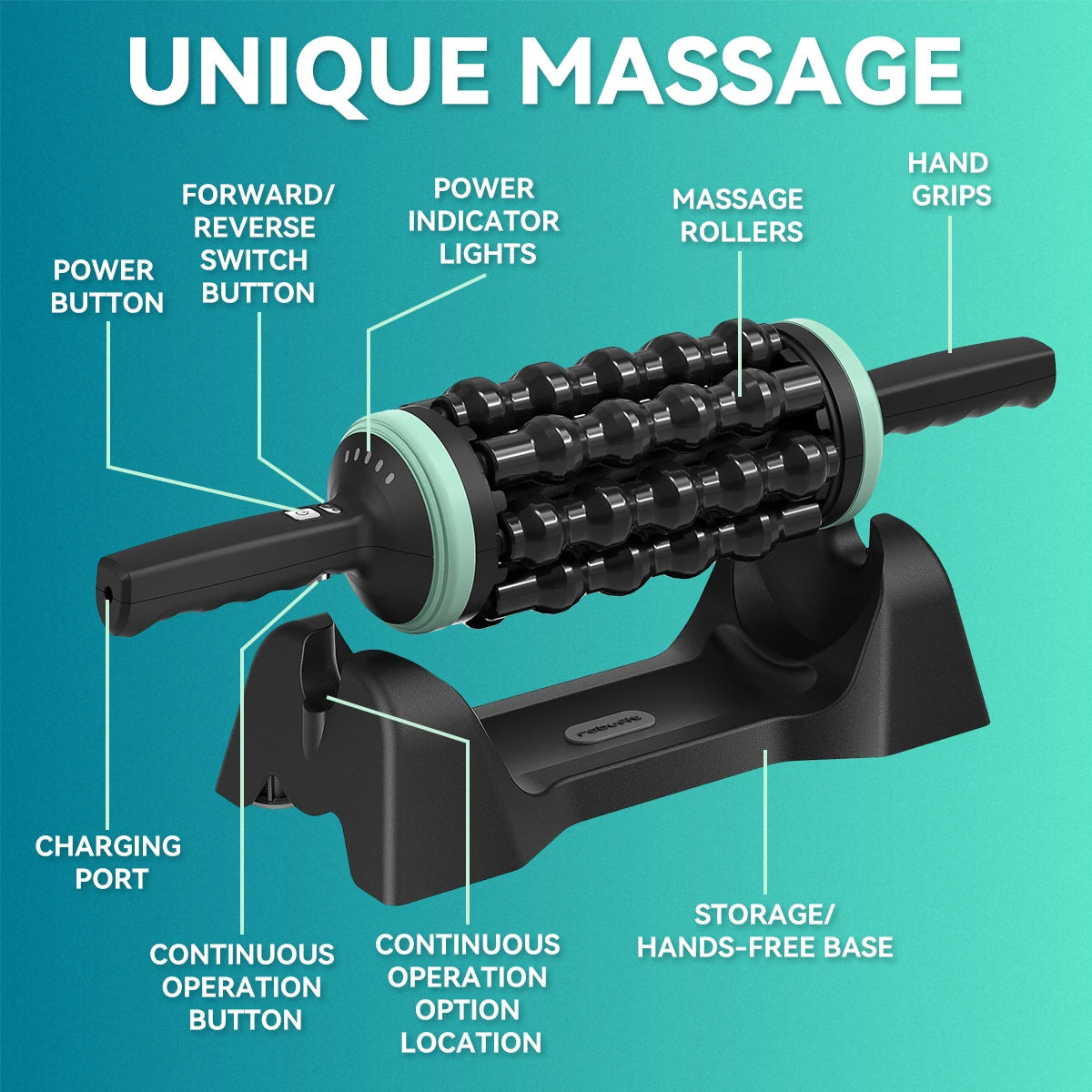 RPM Rolling Percussion Massager 5-Speed Hand Held Massager for Leg Back Foot Calf Muscle Relaxation Whole Body Relief