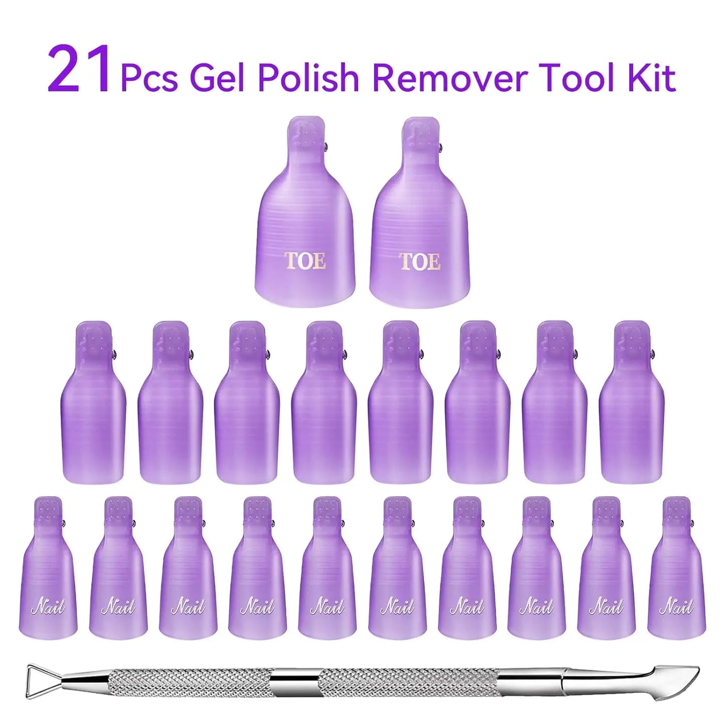 Makartt Gel Nail Polish Remover Clips Kit,With Double Ended Metal Cuticle Pusher,20 pcs Plastic Resuable Finger and Toe