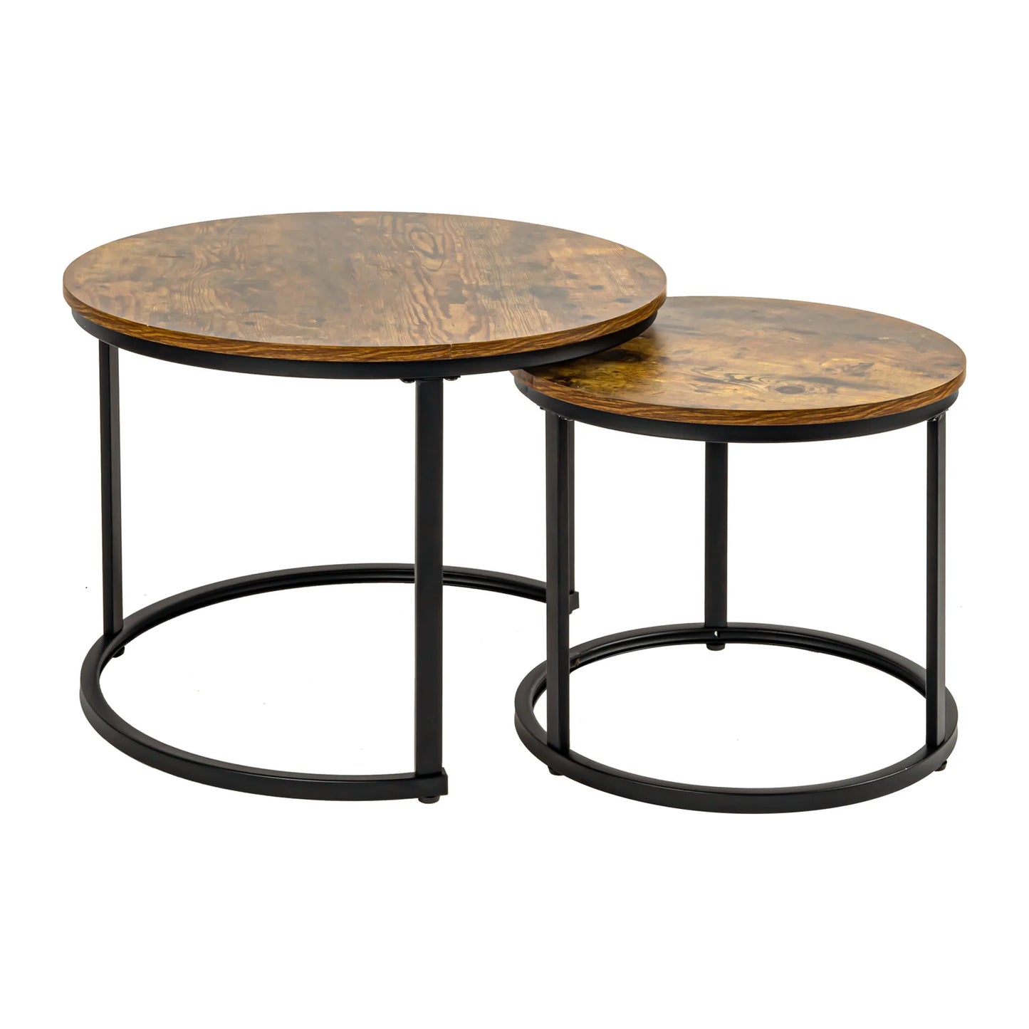 Two Piece Nesting Coffee Tables Set With Rustic Wood Tabletops