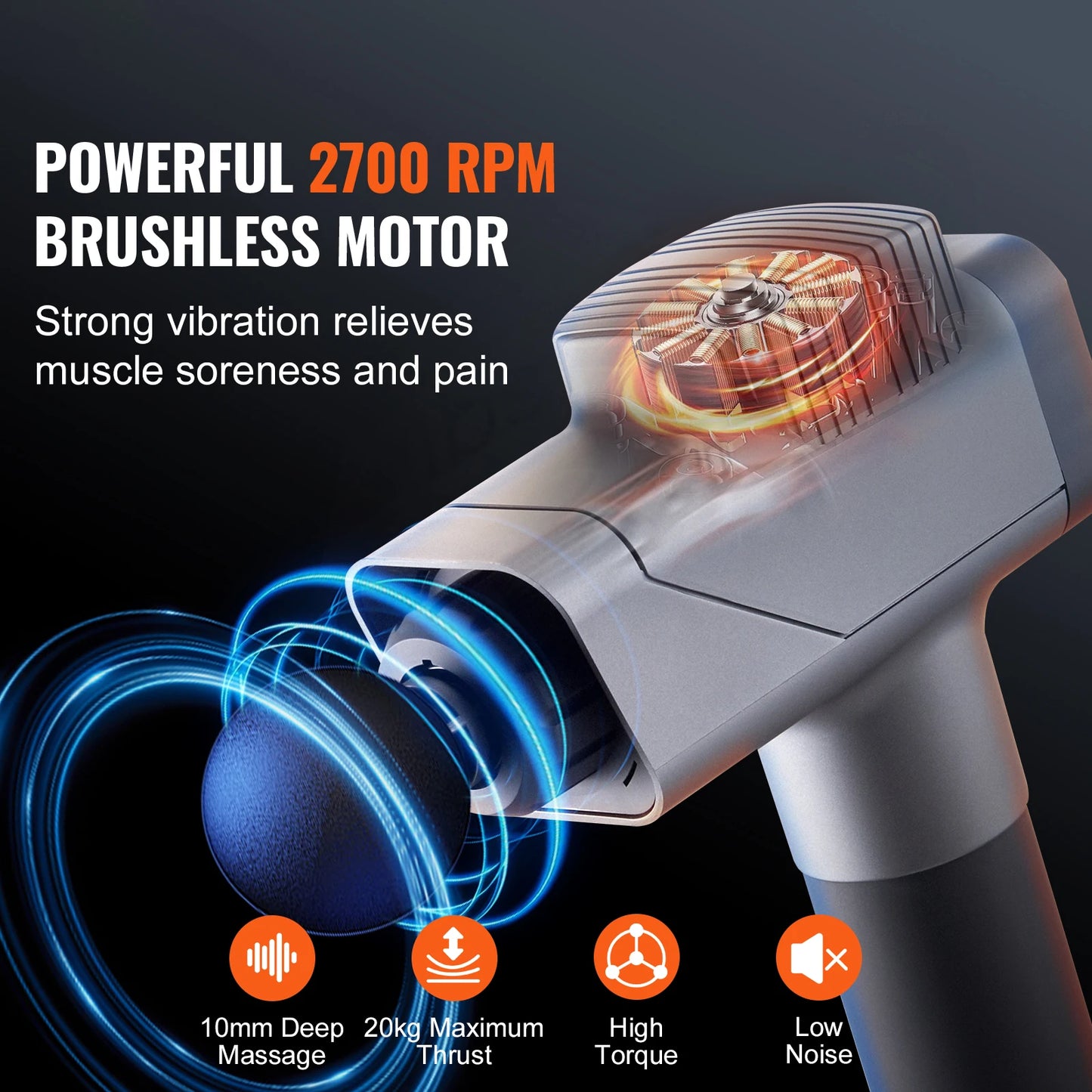 SucceBuy Deep Tissue Massage Gun 8 Speed Levels 6 Heads