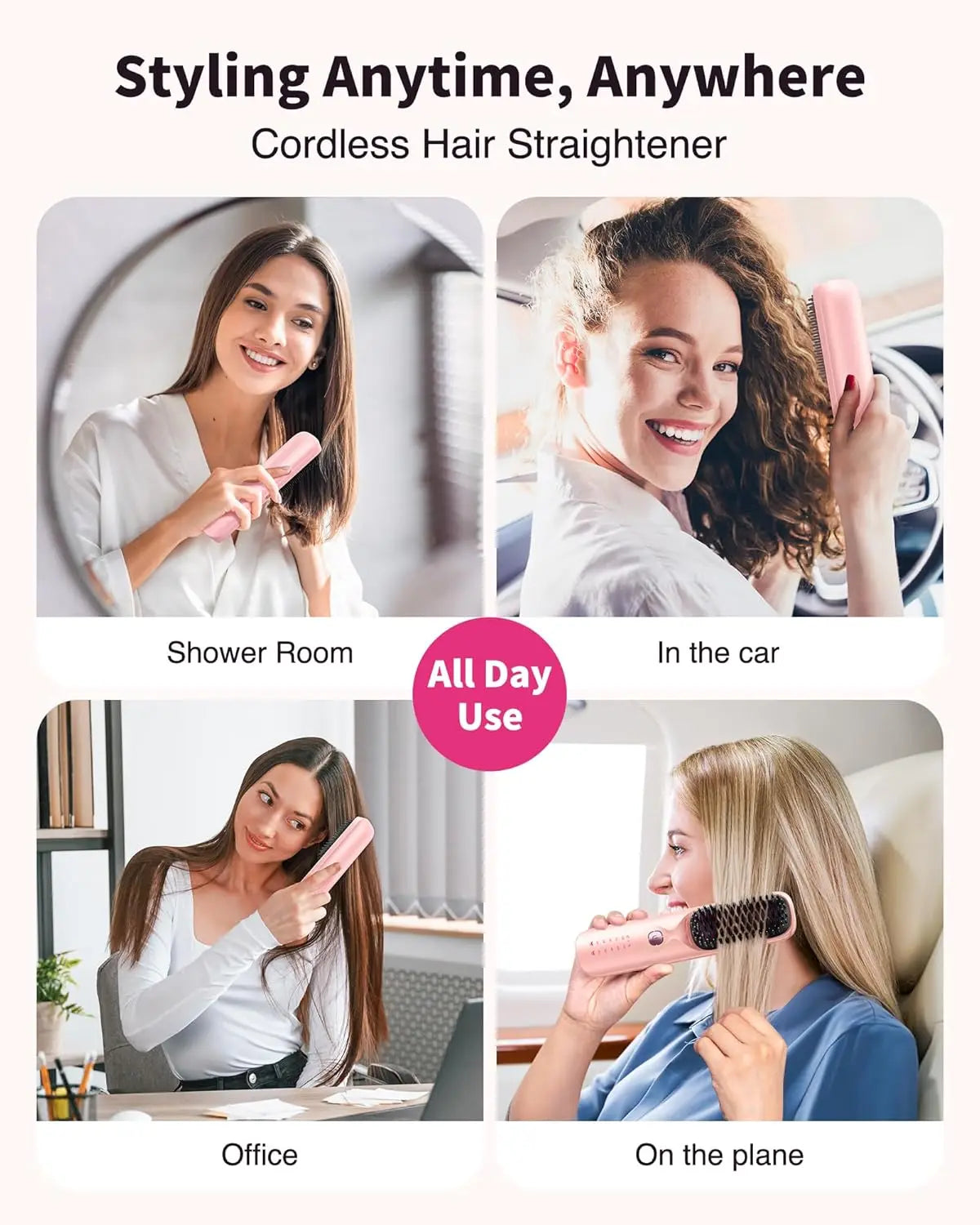 Cordless Hair Straightener Brush 450F Adjustable Temperature Travel Wireless
