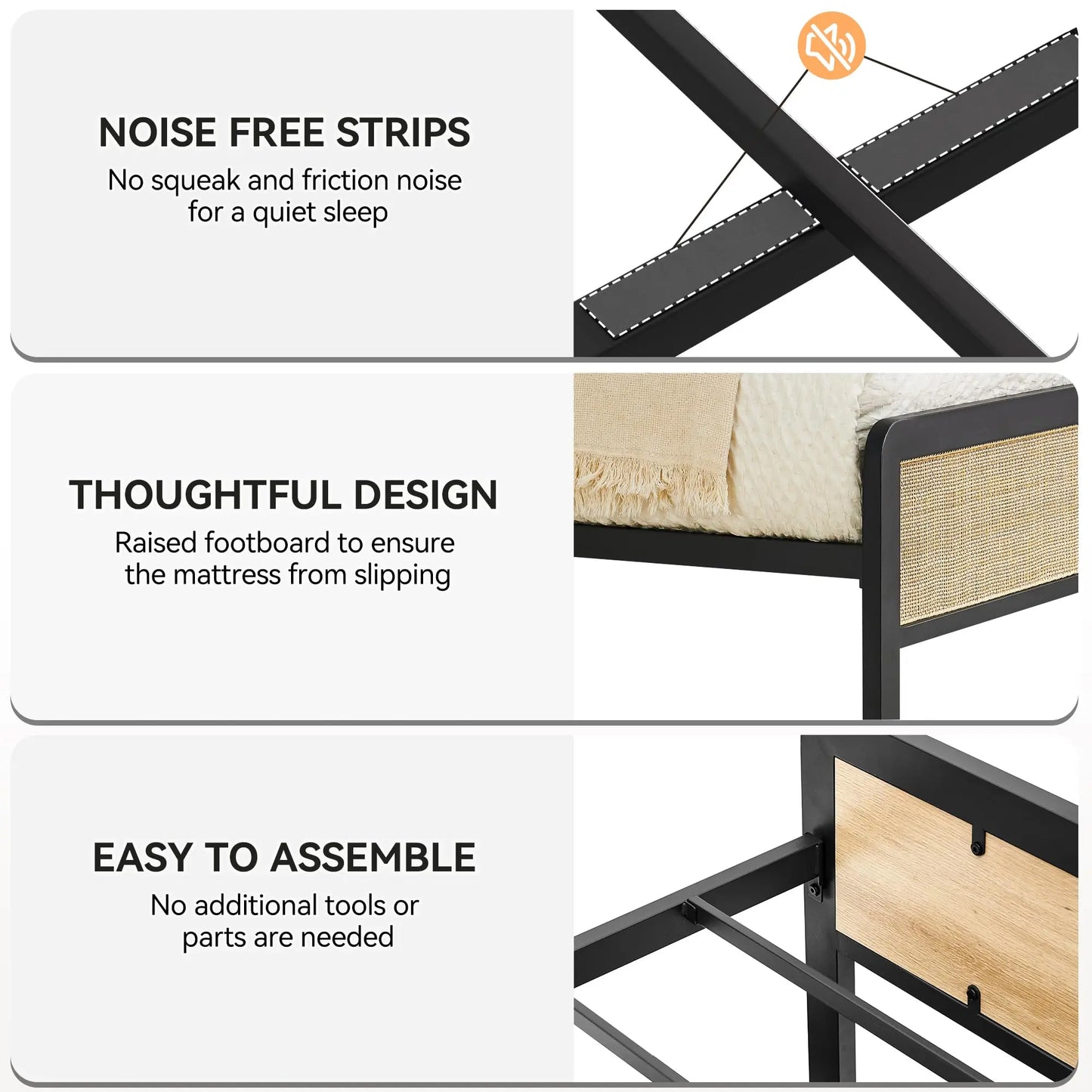 Origin Metal Bed Frame With Rattan Headboard And Footboard Storage
