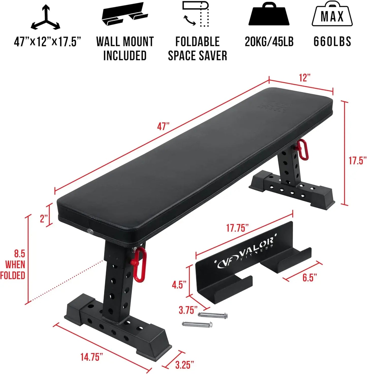 Utility Weight Bench Fold Up Wall Mount Weightlifting 1200 Lb