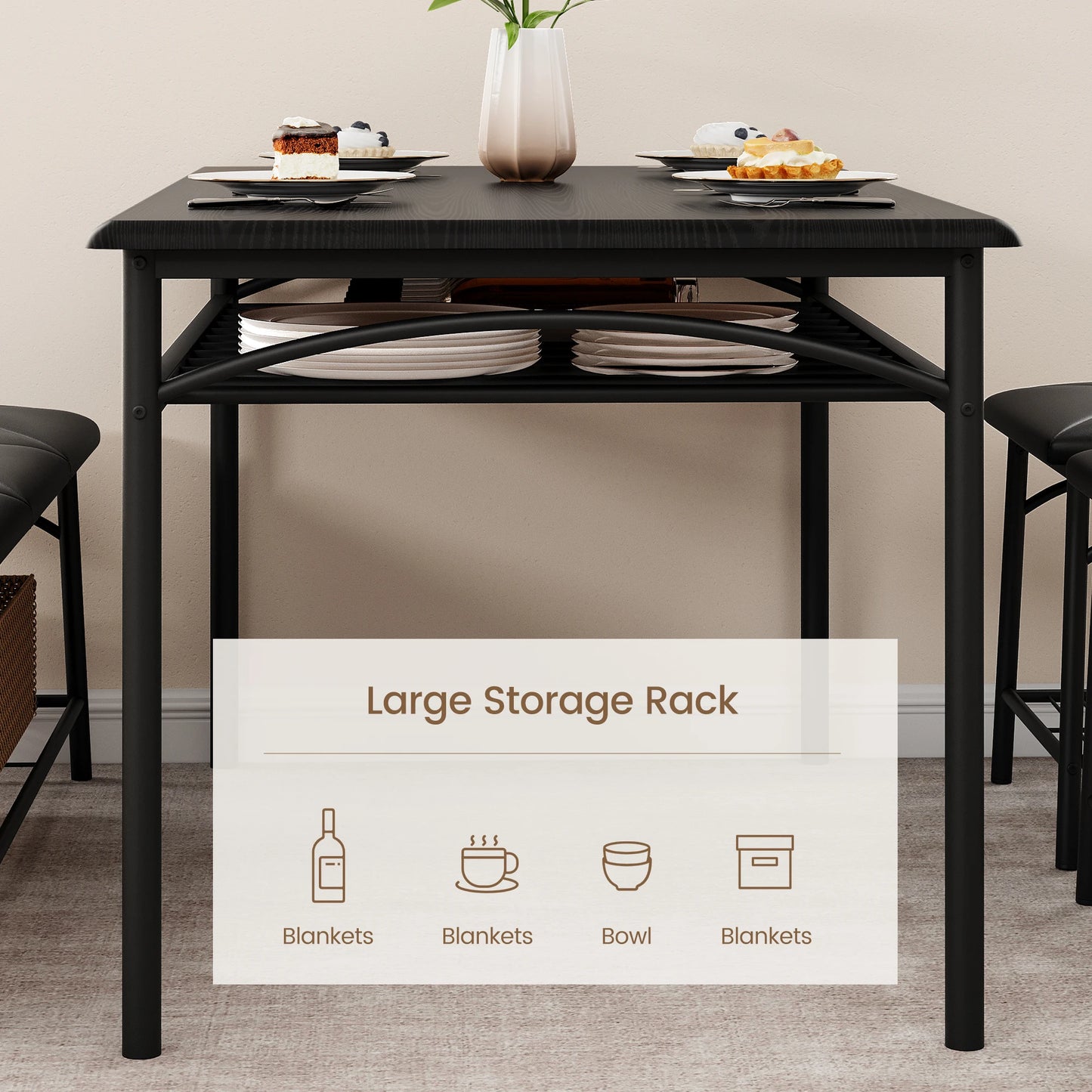 HobbyLane Dining Table Set With Upholstered Bench And Square Stools