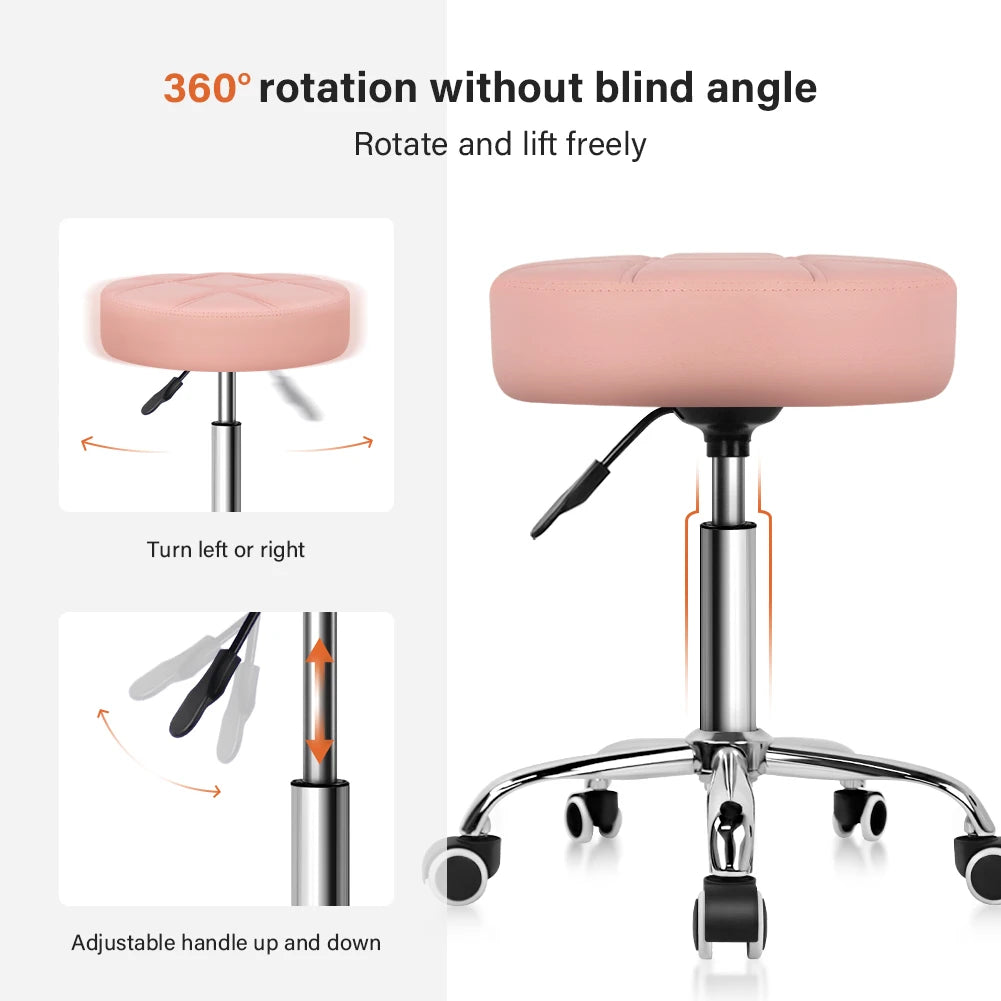 KKTONER Round Rolling Stool Chair PU Leather Height Adjustable Swivel
