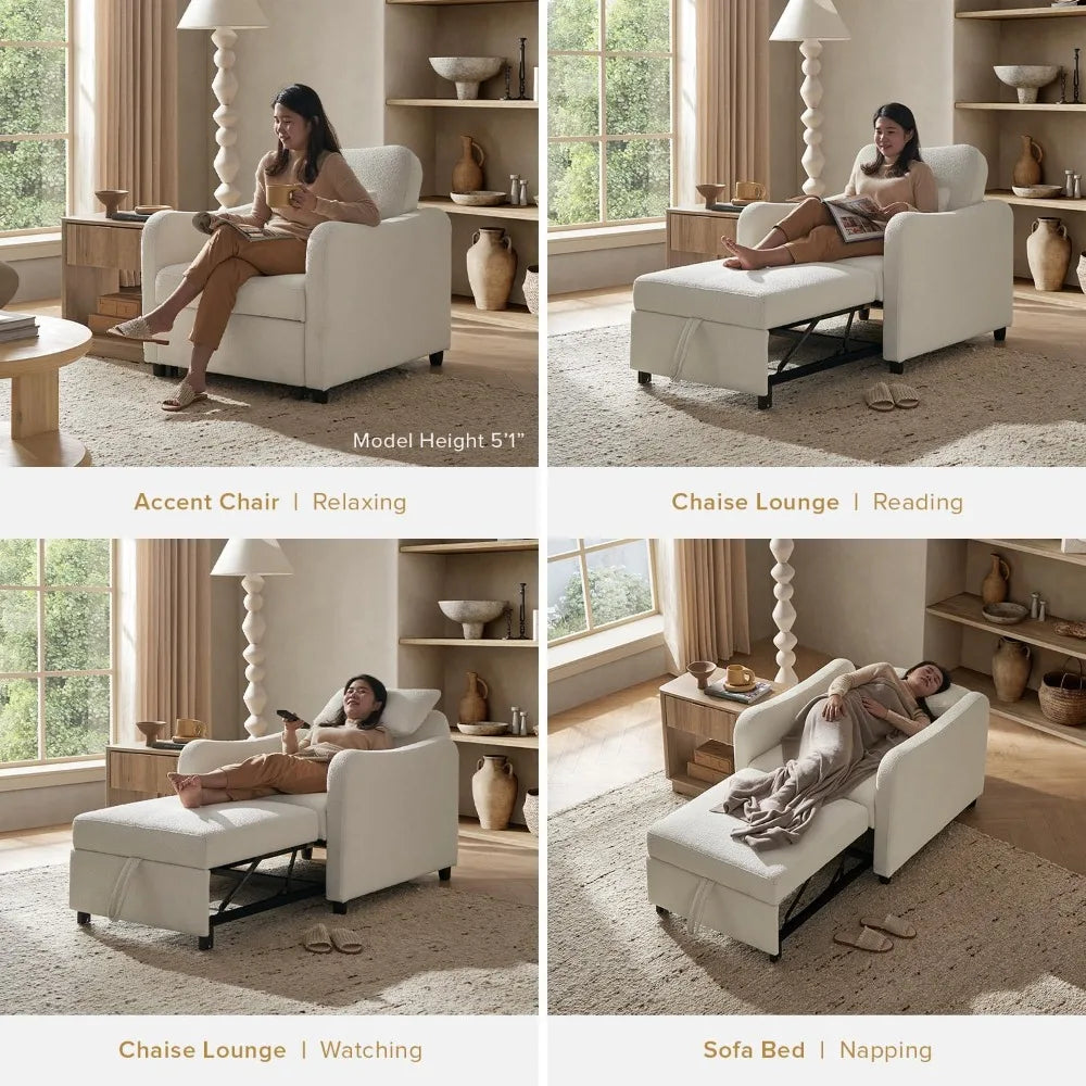 Sophie Multifunctional Convertible Sleeper Chair Sofa Bed With Adjustable Features