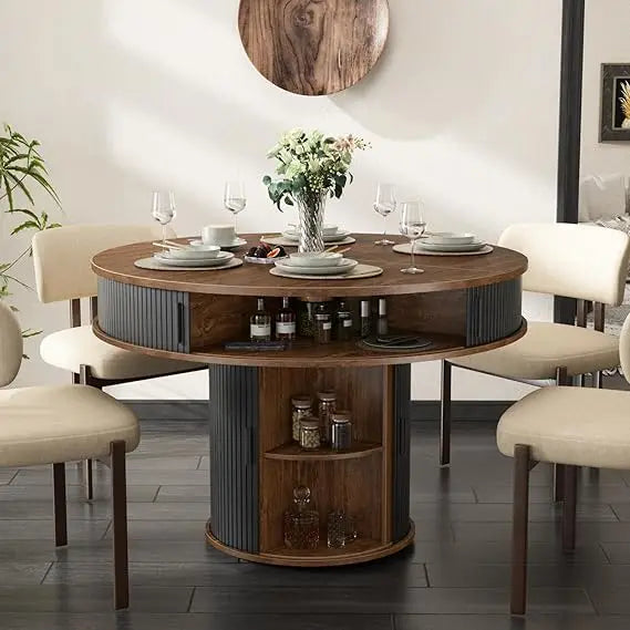 Round Dining Table With Built In Storage And Sliding Doors