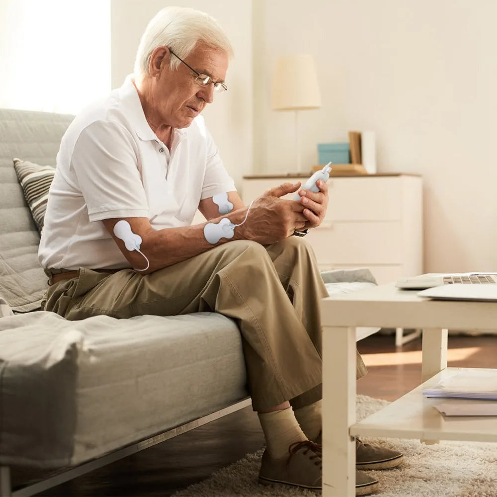 Electric Muscle Stimulator Dual Channel Tens Device With Electrodes