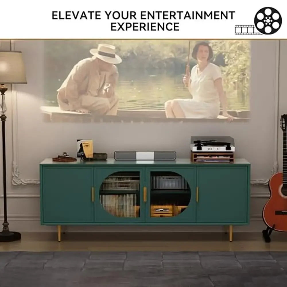 DUTRIEUX Modern Glass Door TV Stand With Storage Center