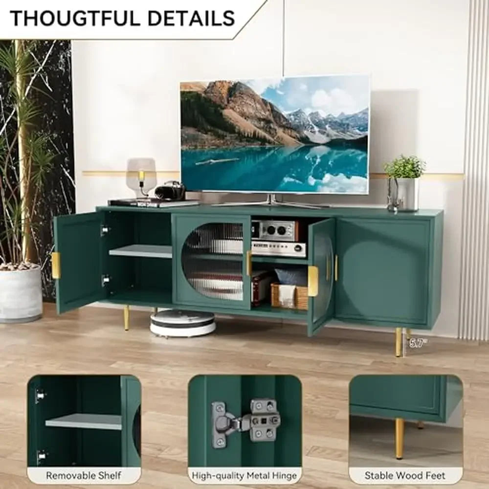 DUTRIEUX Modern Glass Door TV Stand With Storage Center