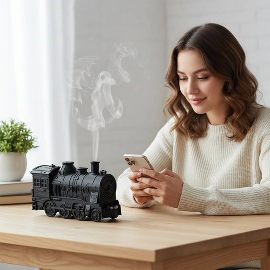 Alloet Vintage Steam Train Air Diffuser Humidifier LED Light Gift