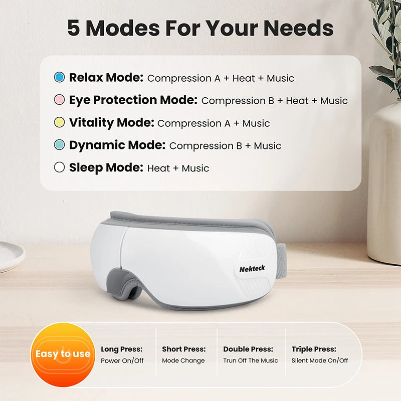 Eye Massager with Heat, Bluetooth Eye Mask for Migraine Relief, Eye Care Gift to Reduce Strain & Dry Eyes, Sleep Aid Relaxation