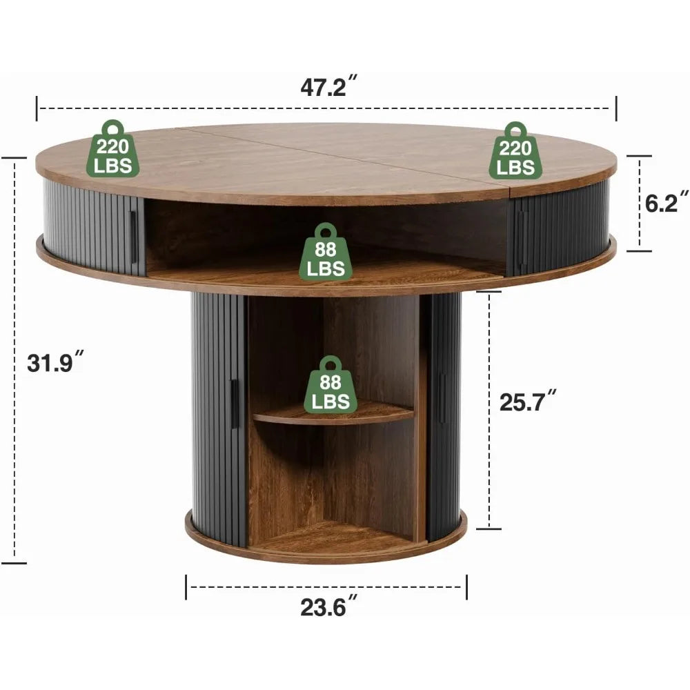 Round Dining Table With Built In Storage And Sliding Doors