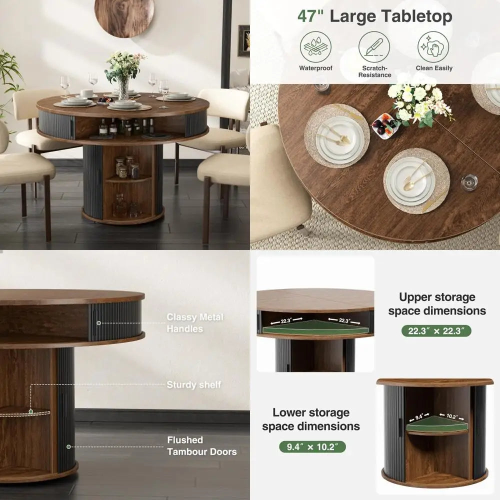 Round Dining Table With Built In Storage And Sliding Doors